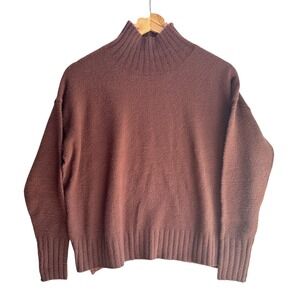 Six/Fifty‎ Fuzzy Sweater Brown Mock Neck Pullover Cozy Chic Casual XS